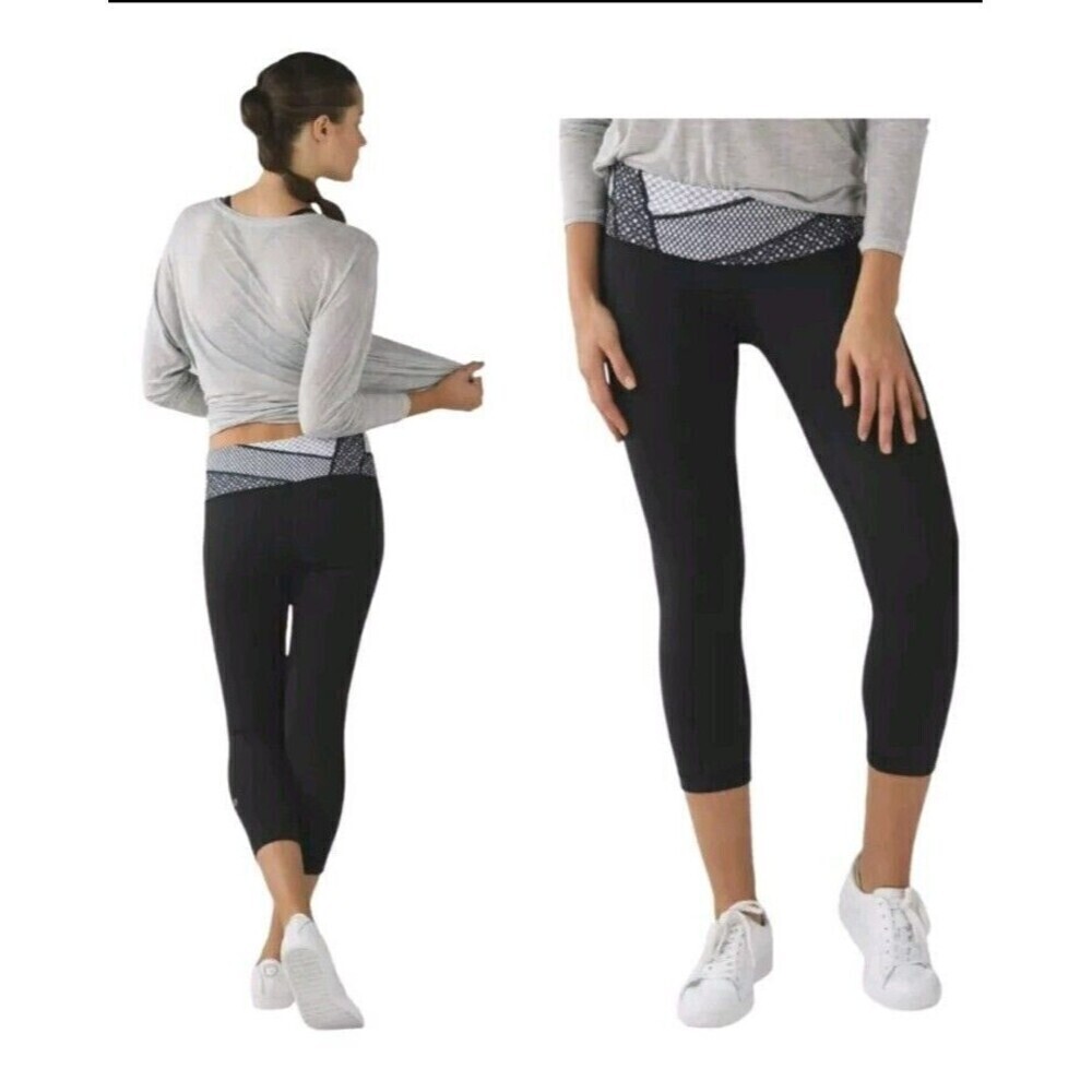 Lululemon Wunder Under Crop III‎ Full-On Luon Black White Size 4